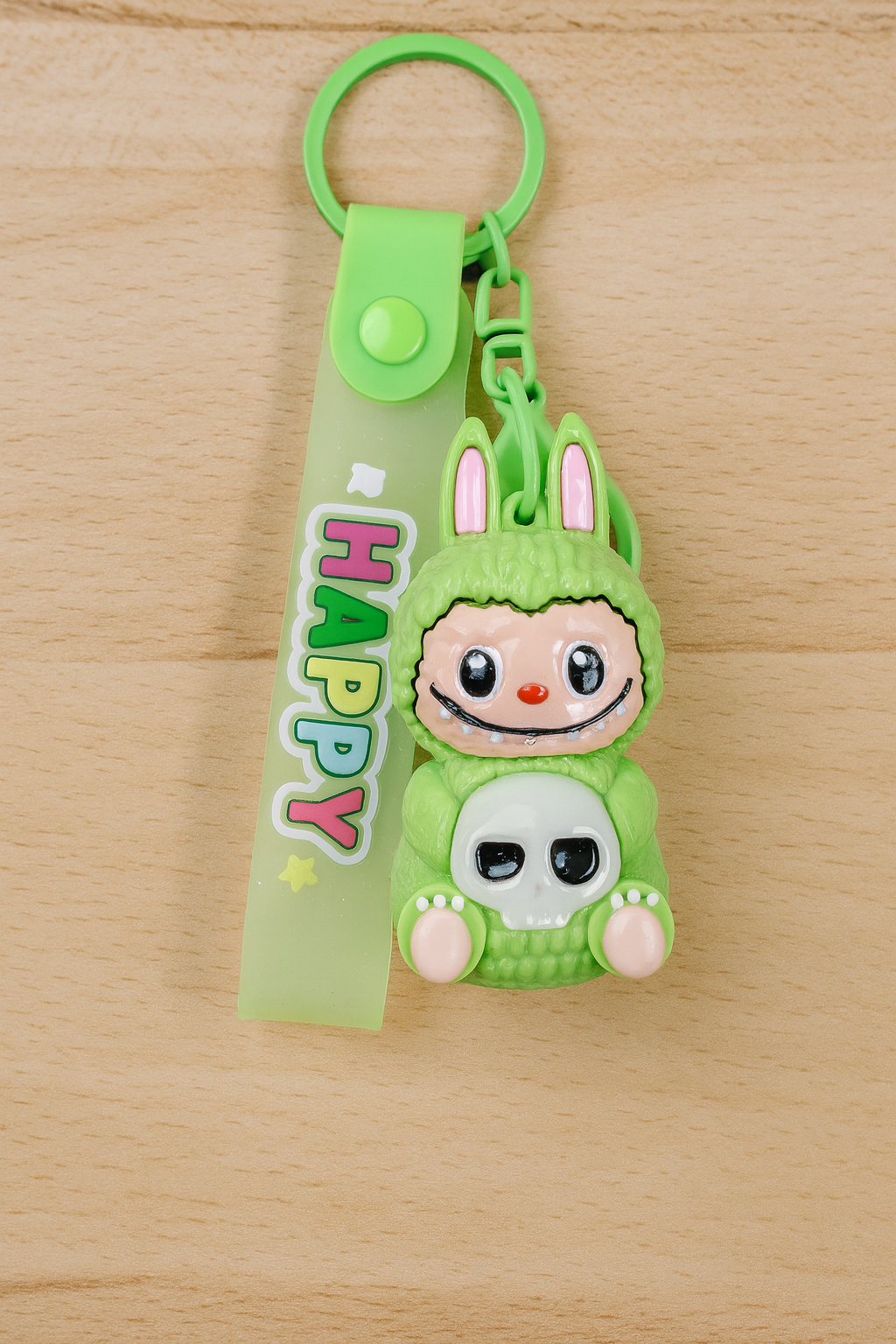 Cute Green Bunny “HAPPY” Keychain