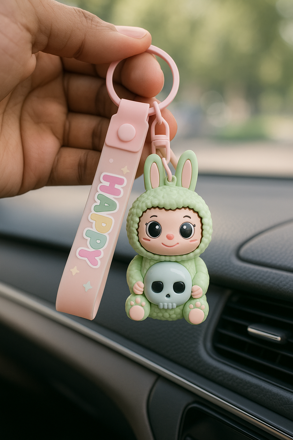 Cute Green Bunny “HAPPY” Keychain