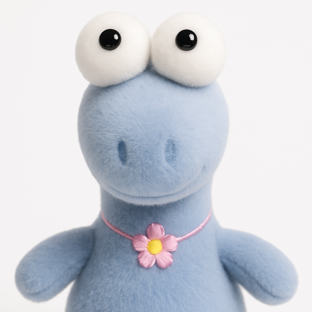 Cute Blue Dino Plush Toy with Flower Necklace
