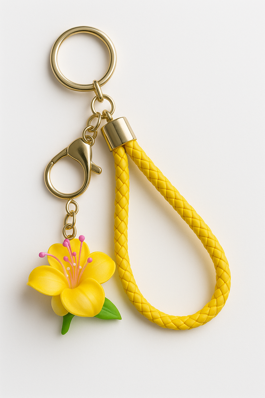 Yellow Braided Faux Leather Keychain