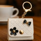 White Quilted Bow & Flower Keychain