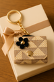 Beige Geometric Keychain Pouch