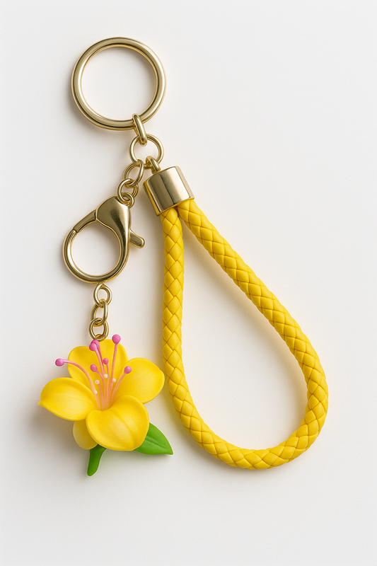 Yellow Braided Faux Leather Keychain