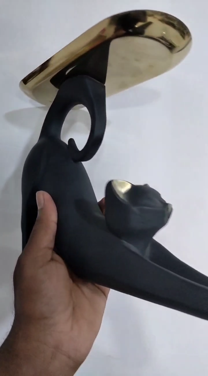 🐾 Black Cat Candle Holder with Golden Dish